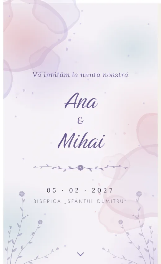 Invitație digitală de nuntă, model Acuarelă
