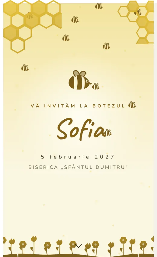 Invitație digitală de botez, model Albinuță