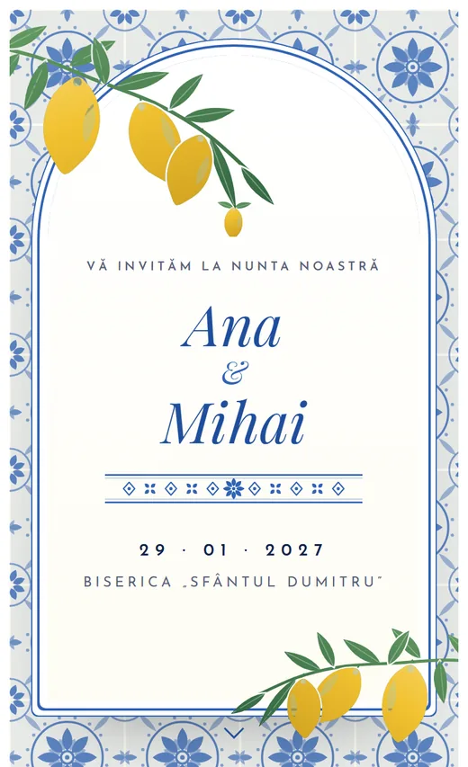 Invitație digitală de nuntă, model Amalfi