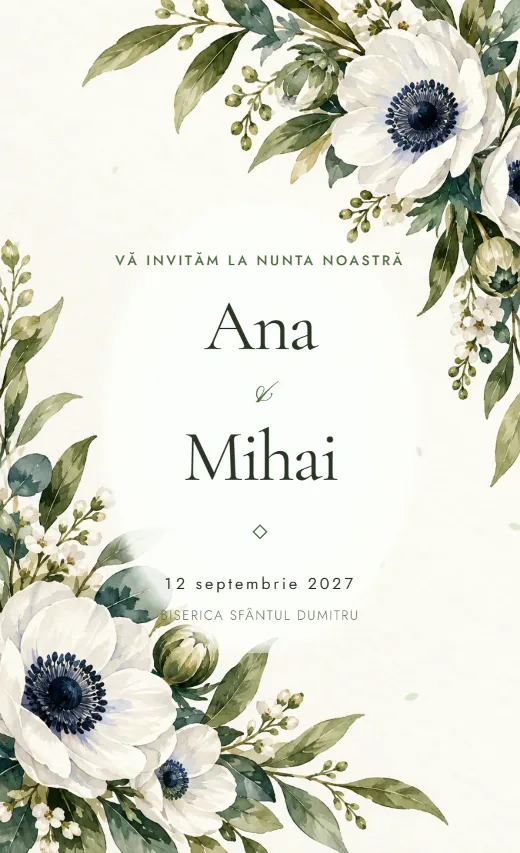 Invitație digitală de nuntă, model Anemone fine