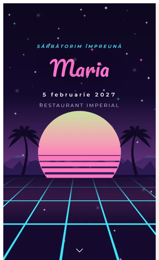 Invitație digitală de aniversare, model Anii ’80