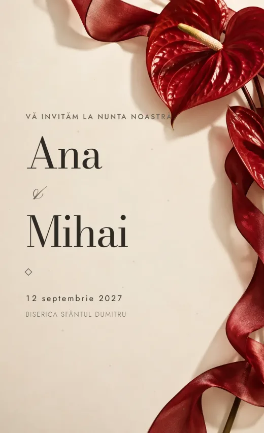 Invitație digitală de nuntă, model Anthurium