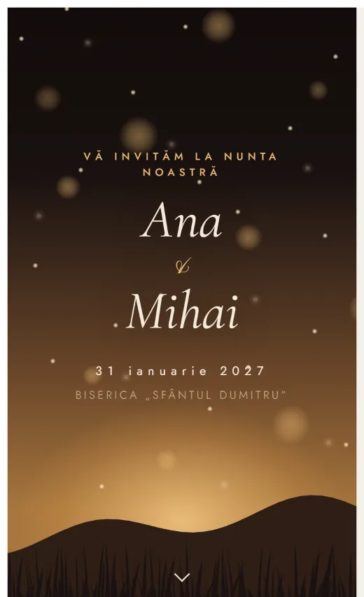 Invitație digitală de nuntă, model Apus auriu
