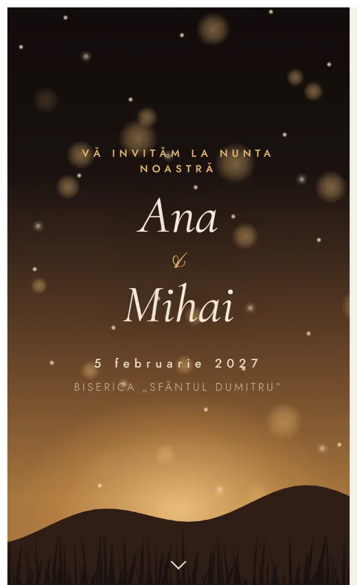 Invitație digitală de nuntă, model Apus auriu