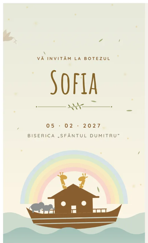Invitație digitală de botez, model Arca lui Noe