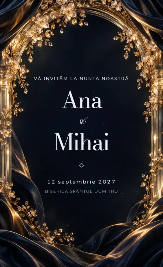 Invitație digitală de nuntă, model Arcadă de cristal