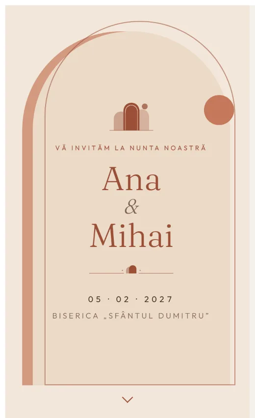 Invitație digitală de nuntă, model Arcadă