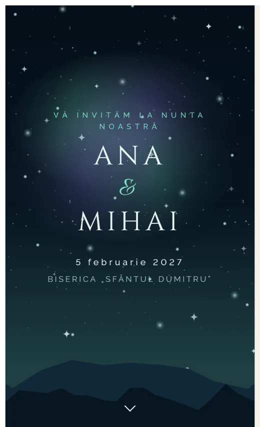 Invitație digitală de nuntă, model Aurora
