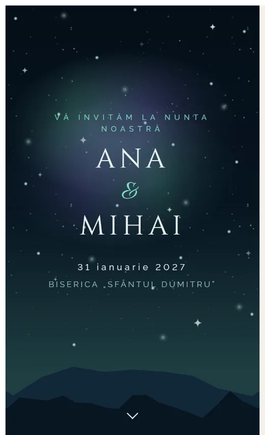 Invitație digitală de nuntă, model Aurora