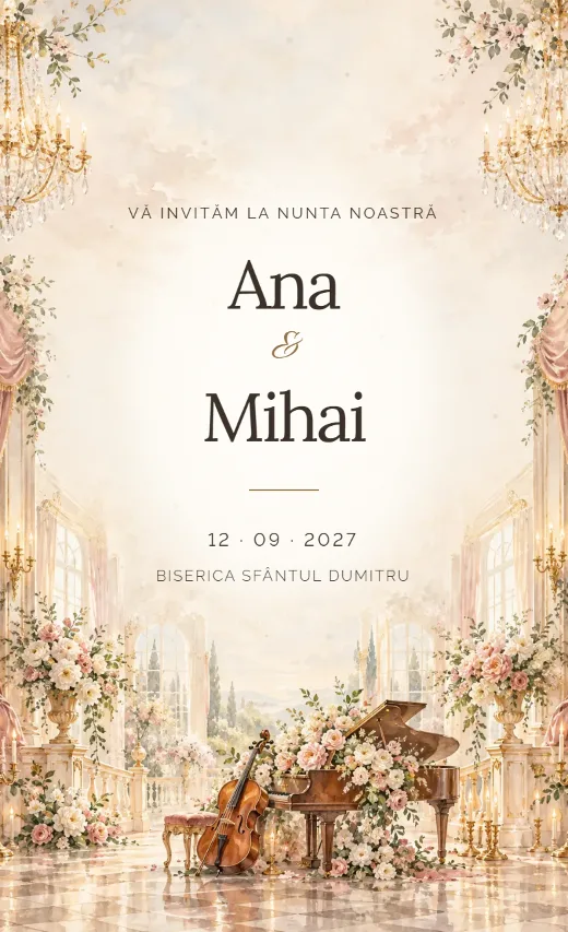 Invitație digitală de nuntă, model Bal la palat