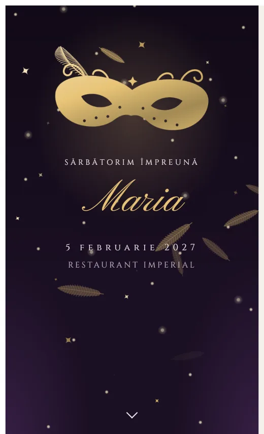Invitație digitală de aniversare, model Bal mascat