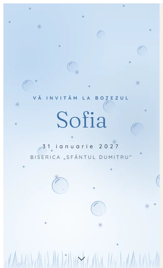 Invitație digitală de botez, model Baloane de săpun
