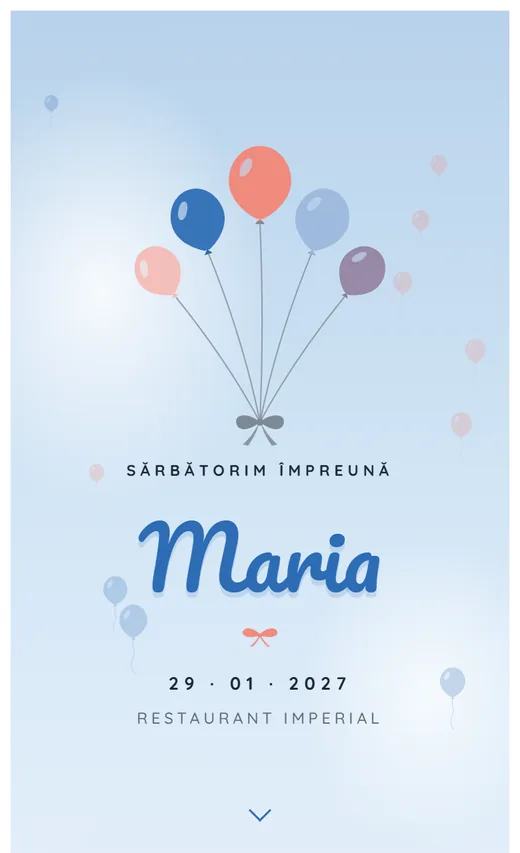 Invitație digitală de aniversare, model Baloane