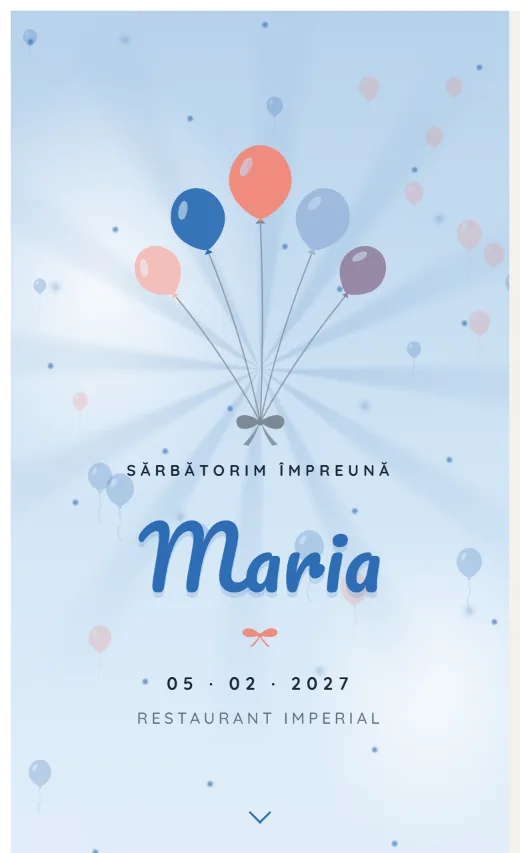Invitație digitală de aniversare, model Baloane