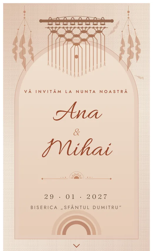 Invitație digitală de nuntă, model Boho