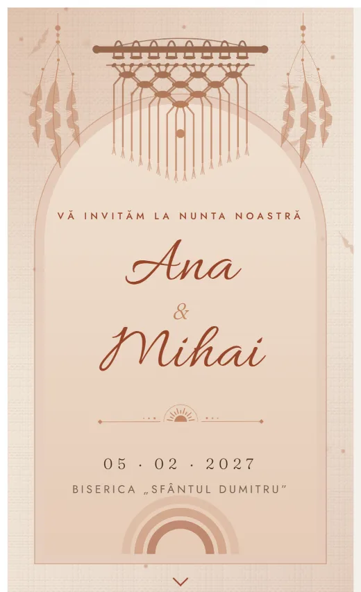 Invitație digitală de nuntă, model Boho