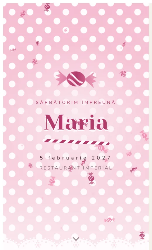 Invitație digitală de aniversare, model Bombonieră