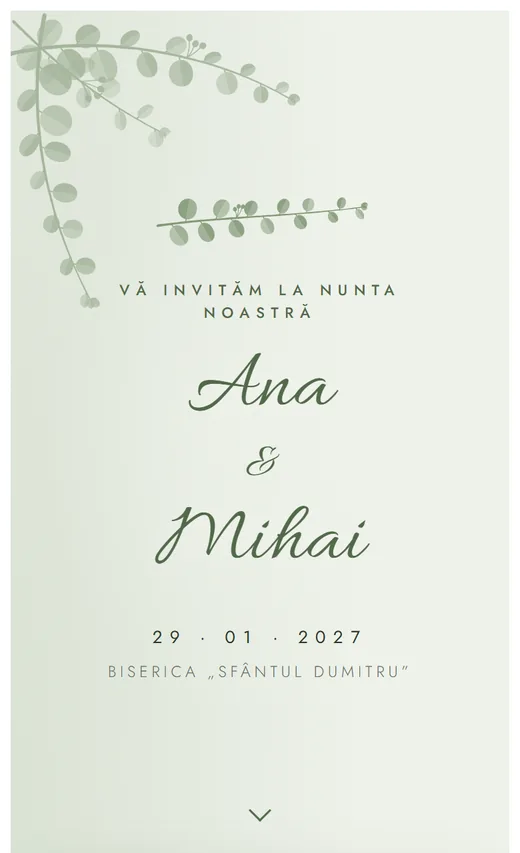 Invitație digitală de nuntă, model Botanic