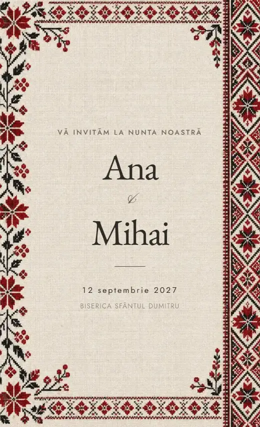 Invitație digitală de nuntă, model Brâu de poveste