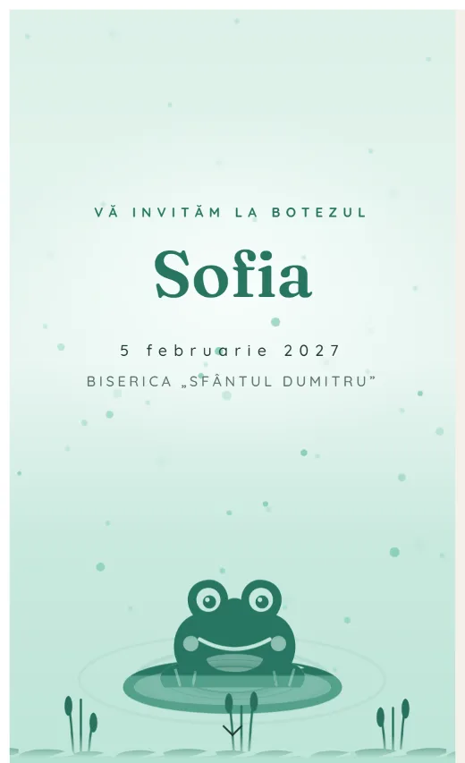 Invitație digitală de botez, model Broscuță