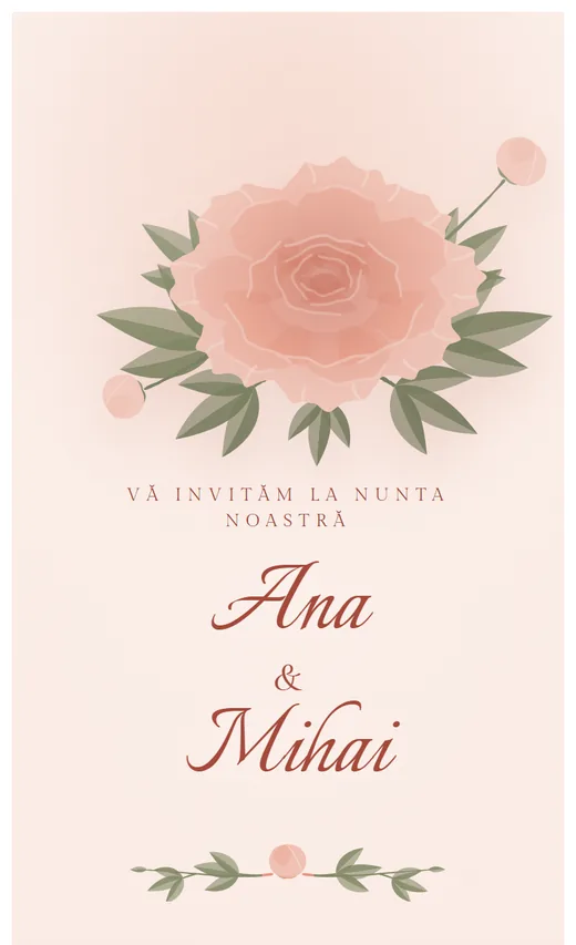 Invitație digitală de nuntă, model Bujori