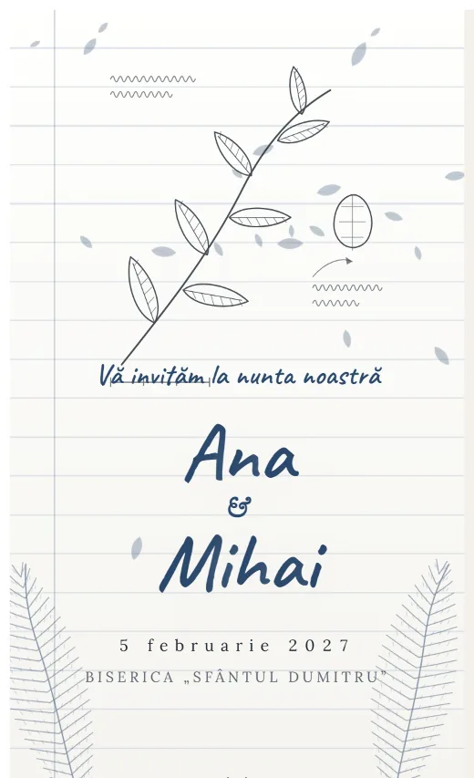 Invitație digitală de nuntă, model Caiet de schițe
