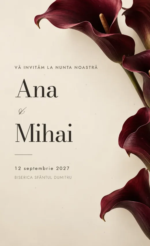 Invitație digitală de nuntă, model Cală sculpturală