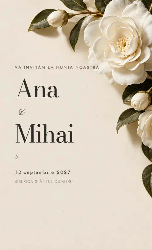 Invitație digitală de nuntă, model Camelie fină