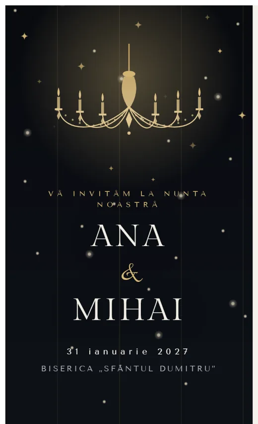 Invitație digitală de nuntă, model Candelabru