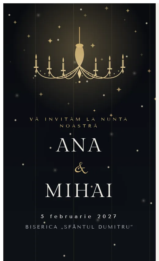 Invitație digitală de nuntă, model Candelabru