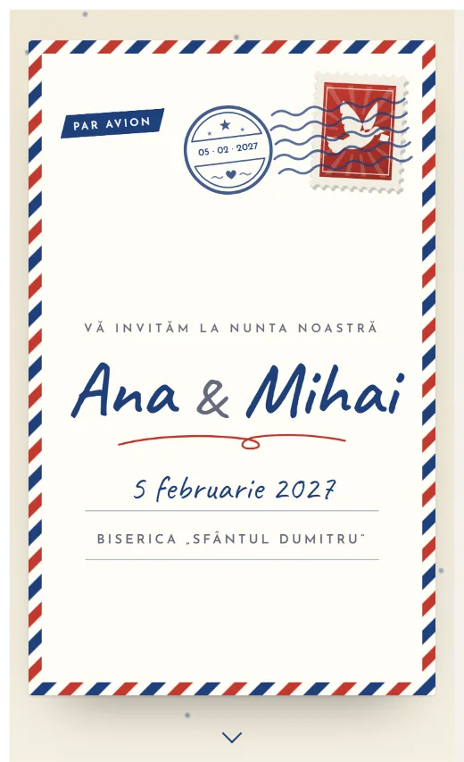 Invitație digitală de nuntă, model Carte poștală
