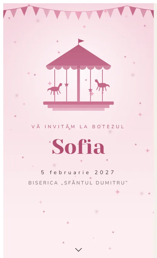 Invitație digitală de botez, model Carusel