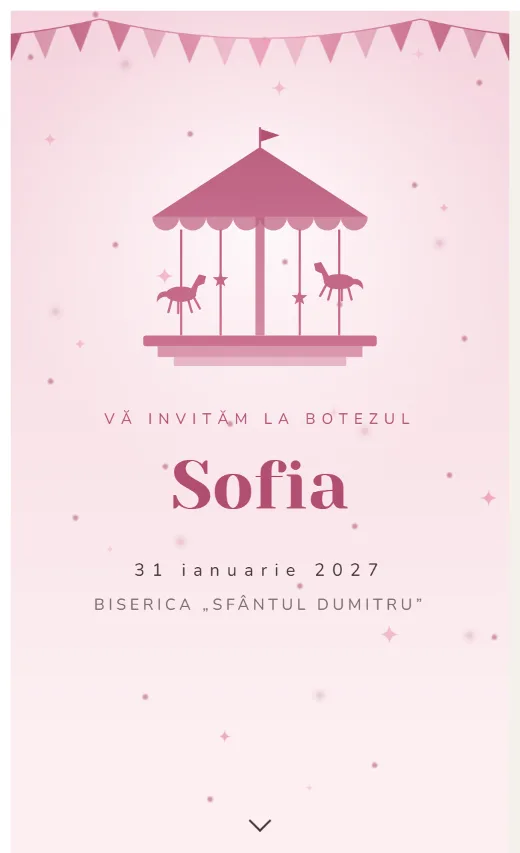 Invitație digitală de botez, model Carusel