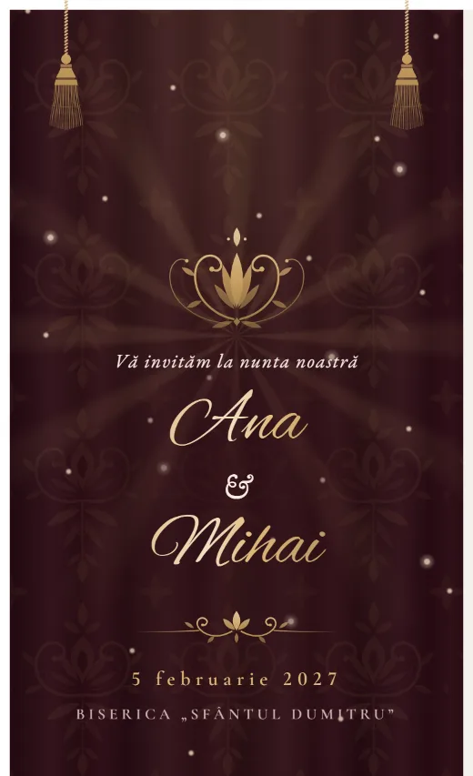 Invitație digitală de nuntă, model Catifea