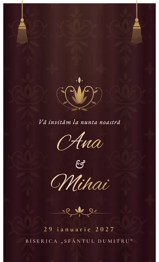 Invitație digitală de nuntă, model Catifea