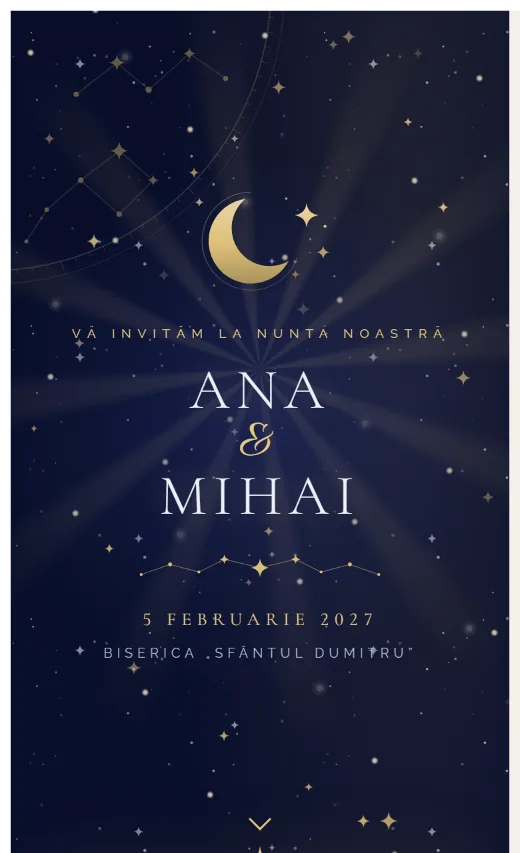 Invitație digitală de nuntă, model Celest