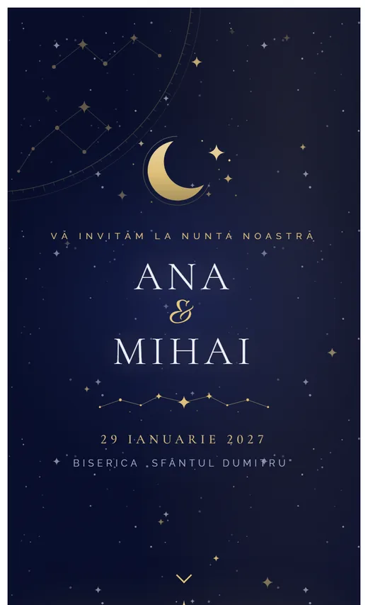 Invitație digitală de nuntă, model Celest