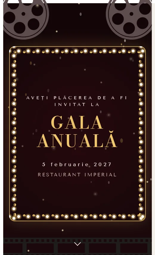 Invitație digitală de eveniment de firmă, model Cinema
