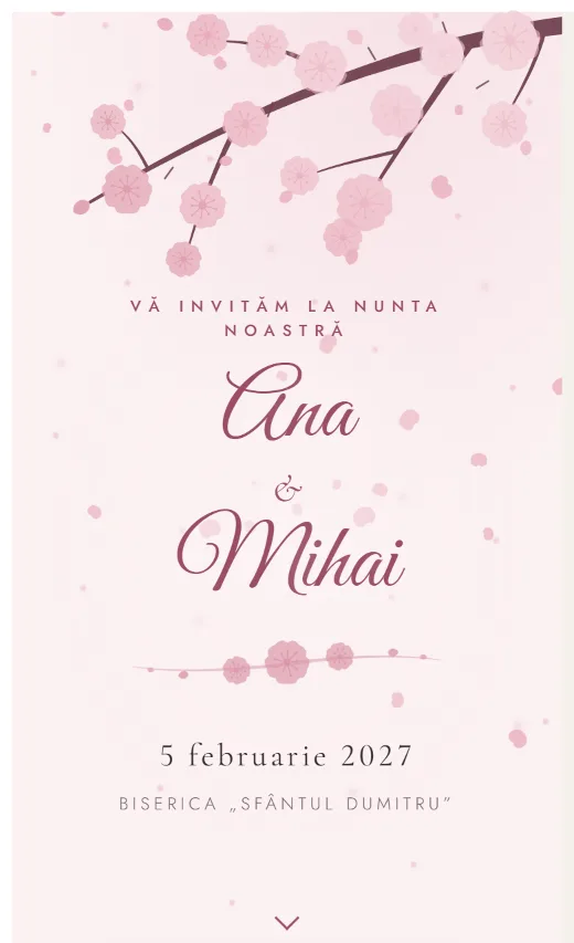 Invitație digitală de nuntă, model Floare de cireș