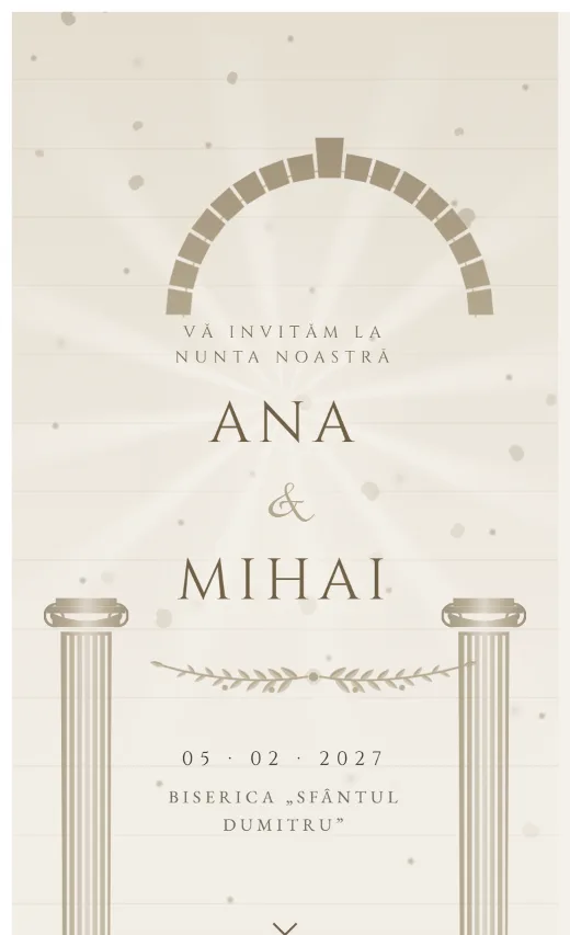 Invitație digitală de nuntă, model Coloane