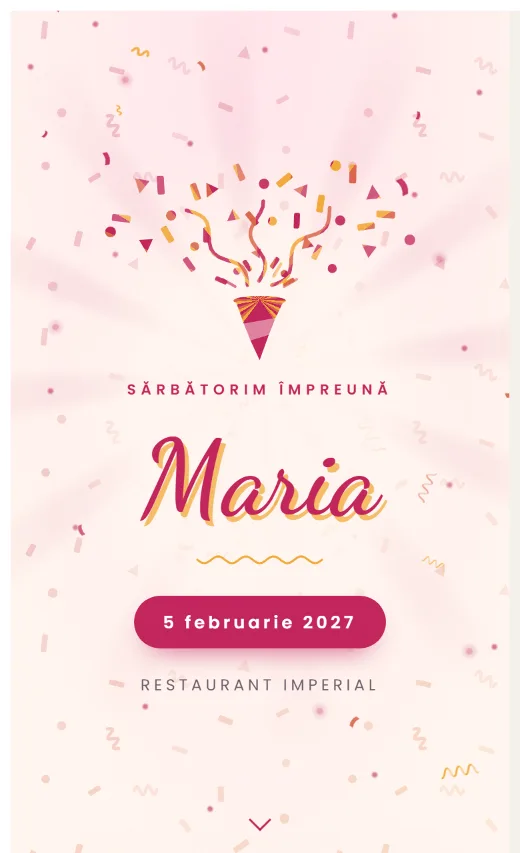 Invitație digitală de aniversare, model Confetti