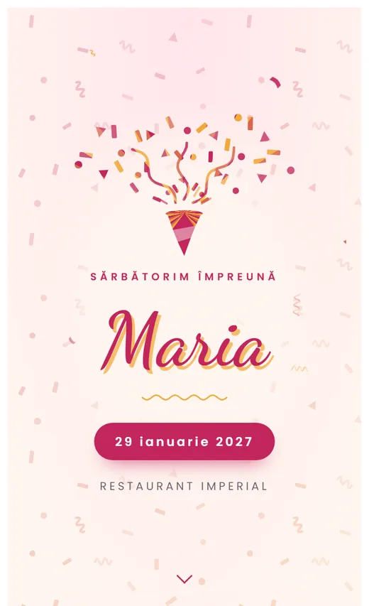 Invitație digitală de aniversare, model Confetti