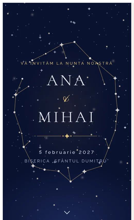 Invitație digitală de nuntă, model Constelație