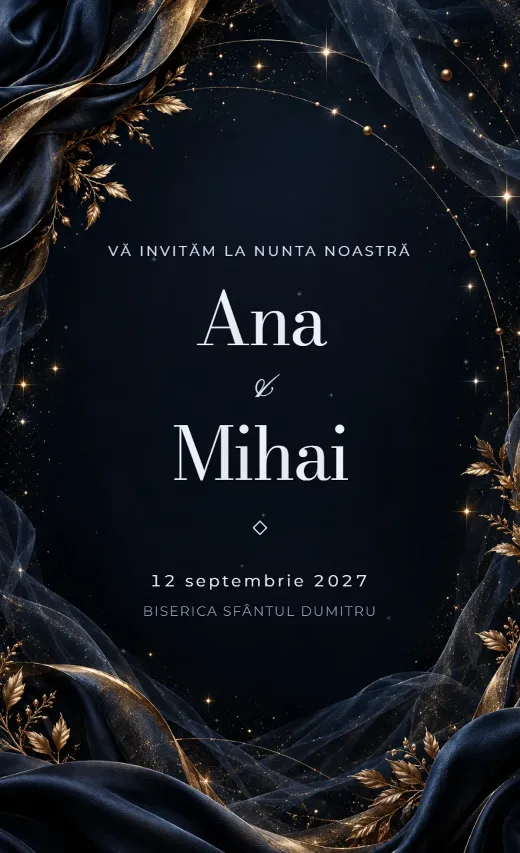 Invitație digitală de nuntă, model Constelații fine