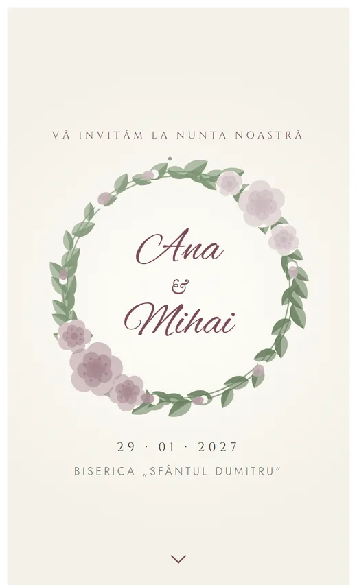 Invitație digitală de nuntă, model Coroniță