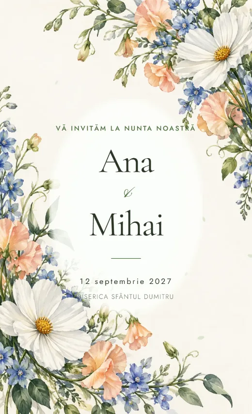 Invitație digitală de nuntă, model Cosmos pictat