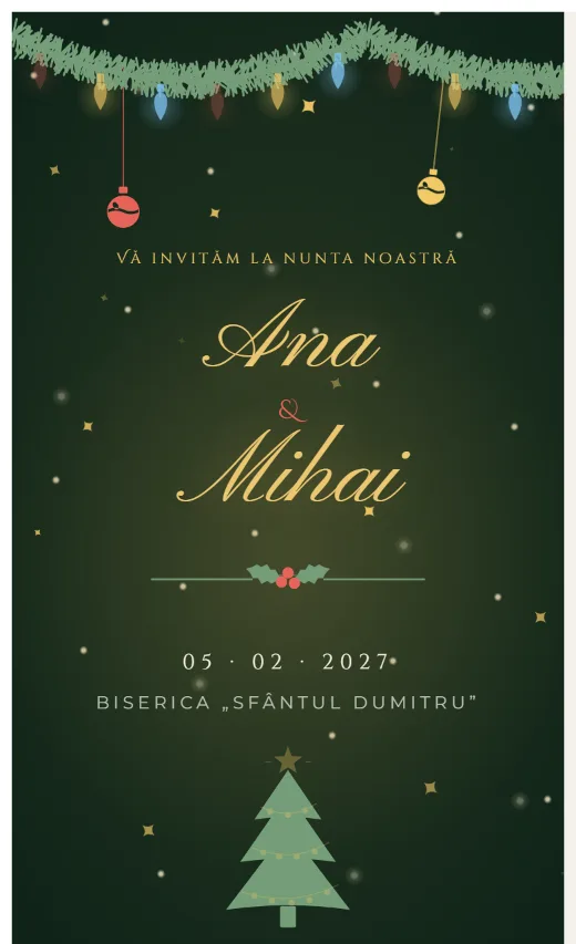 Invitație digitală de nuntă, model Crăciun