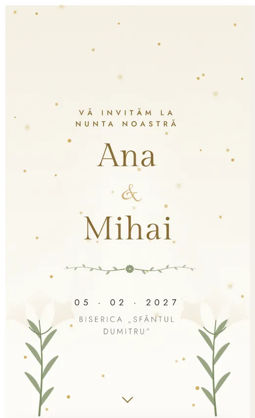 Invitație digitală de nuntă, model Crini