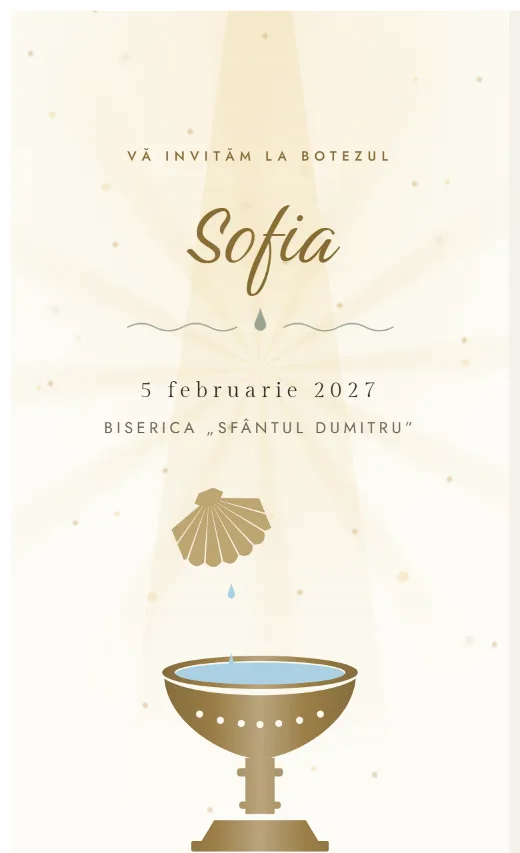 Invitație digitală de botez, model Cristelniță