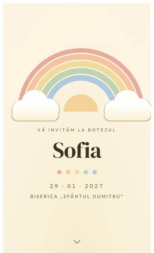 Invitație digitală de botez, model Curcubeu